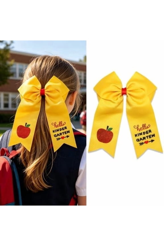 of School Bow For Girls Yellow Bow Ponytail Holder to School Bowknot Girls Hairpin Print School Hair Accessories For Girls Women