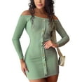 thumbnail image 1 of off-Shoulder Long Sleeve Single Fake Button Slim Fit Dress, 1 of 6