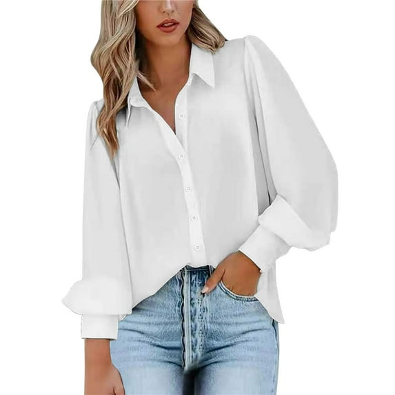 office Shirts for Women, Comdrip Women's Long Sleeve Shirt Casual Shirt Printed Top Loose Shirt Work Shirt Professional Tops for Women White 3XL