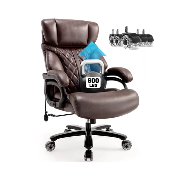 600-lb Big and Tall Office Chair, Extra Wide Seat and Adjustable Lumbar, Heavy Duty Executive Chair with High Back,