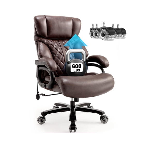 600-lb Big and Tall Office Chair, Extra Wide Seat and Adjustable Lumbar, Heavy Duty Executive Chair with High Back,