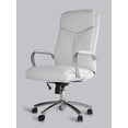 thumbnail image 1 of office factor leather executive rolling swivel chair with chrome metal components, comfortable padded armrests & adjustable gaslift (white), 1 of 5