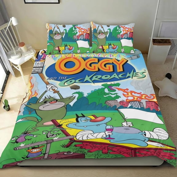 oggy and the cockroaches Themed Bed Sheet Set Three Piece Set 53x79 Inches Comfortable And Skin Friendly Unique Design Creating A Star Studded Night Home Decor Gifts For Family Friends fans
