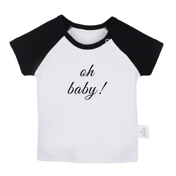 oh baby Pregnancy Announcement T shirt For Baby, Newborn Babies T-shirts, Infant Tops, 0-24M Kids Graphic Tees Clothing (Short Black Raglan T-shirt, 6-12 Months)