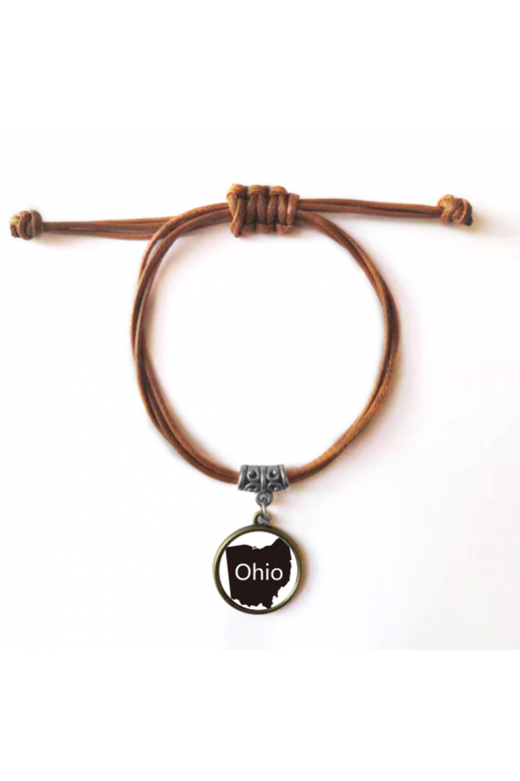 ohio ameusa map outline bracelet leather hide wristband brown jewelry