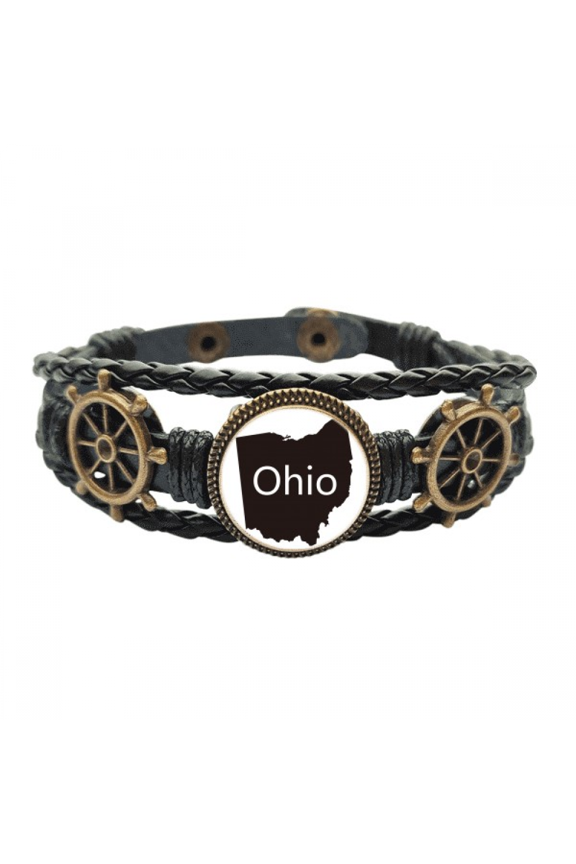 ohio ameusa map outline leather braided ocean bracelet wristband