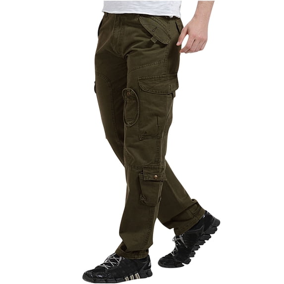ohmzyzo Cargo Pants for Men Casual Baggy Hiking Pants Loose Fit Lightweight Outdoor Work Trousers Athletic Workout Joggers with Pocket Army Green L