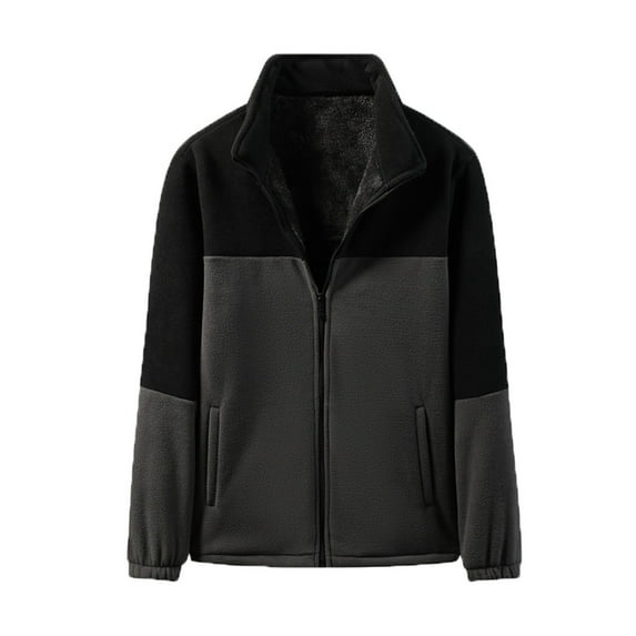 ohmzyzo Casual Outdoor Fleece Zip Jacket for Men Long Sleeve Warm Winter Coat for Men Thermal Colorblocked Tops with Zip Pocket Gray M