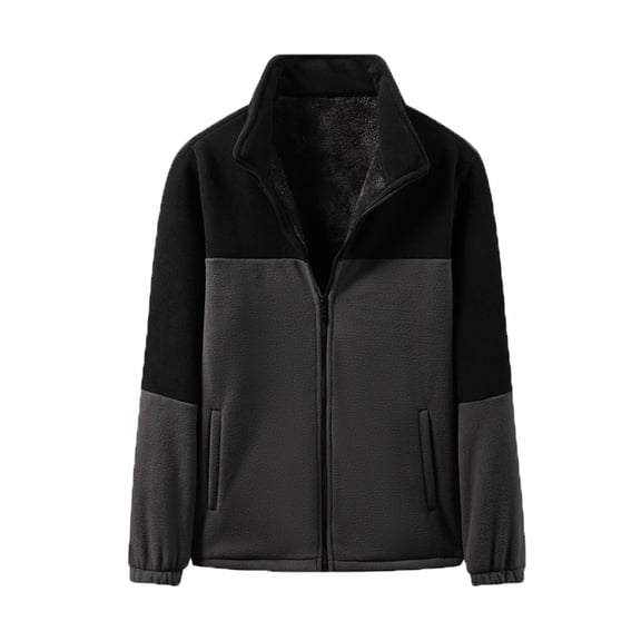 ohmzyzo Casual Outdoor Fleece Zip Jacket for Men Long Sleeve Warm Winter Coat for Men Thermal Colorblocked Tops with Zip Pocket Gray XXL