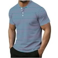 thumbnail image 1 of ohmzyzo Henley Shirts for Mens Striped Print Short Sleeve T-Shirts Summer Casual Regular Fit Tee Tops with Buttons Pink M, 1 of 5
