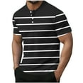 thumbnail image 1 of ohmzyzo Henley Shirts for Mens Striped Print Short Sleeve T-Shirts Summer Casual Regular Fit Tee Tops with Buttons Z-Black 3XL, 1 of 5