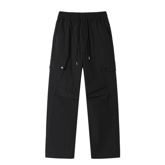 ohmzyzo High Waist Parachute Pants for Men Patchwork Loose Wide Leg Cargo Trousers Drawstring Elastic Waist Tactical Pants with Pockets 4XL