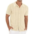thumbnail image 1 of ohmzyzo Knitted Shirt for Men Vintage Short Sleeve Full Button Blouse Tees Casual Lightweight Hollow Out T Shirts Summer Beach Tops Beige XXL, 1 of 5