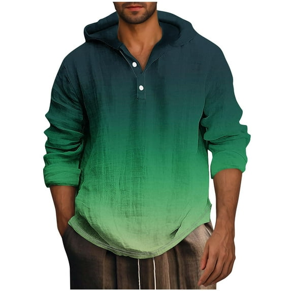 ohmzyzo Lightweight Hooded Sweatshirt for Men Casual Long Sleeve Gradient Color Pullover Tops Loose Fit Button Down Hoodies Shirt Green M
