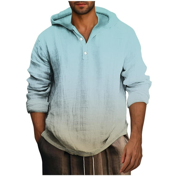 ohmzyzo Lightweight Hooded Sweatshirt for Men Casual Long Sleeve Gradient Color Pullover Tops Loose Fit Button Down Hoodies Shirt Sky Blue S
