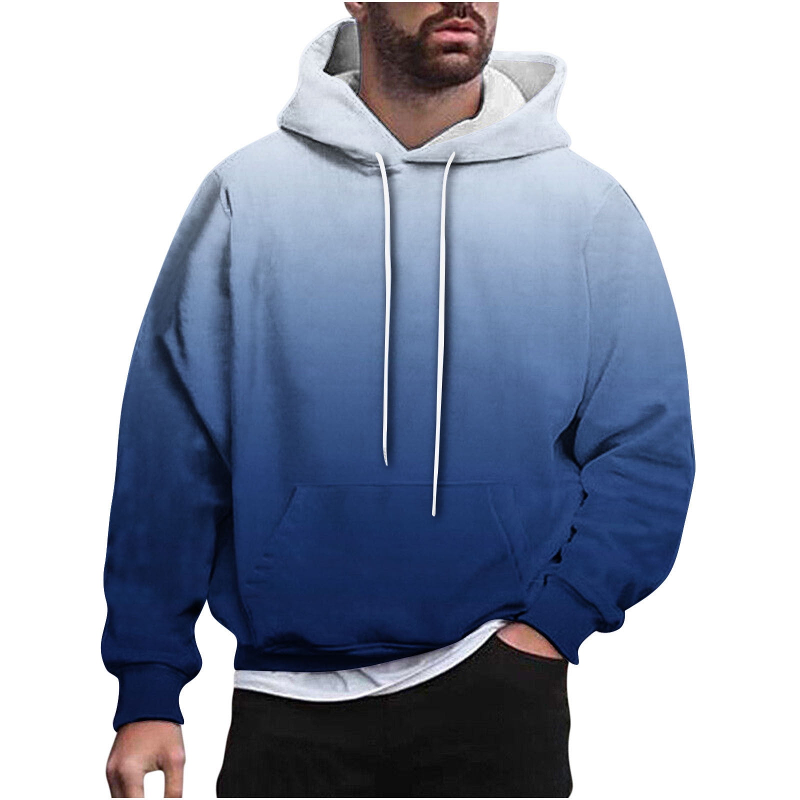 ohmzyzo Long Sleeve Hoodies for Men Casual Drawstring Pullover