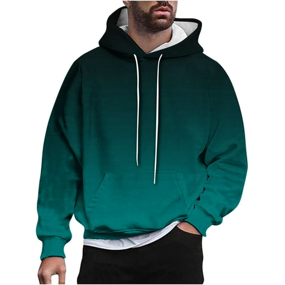 ohmzyzo Long Sleeve Hoodies for Men Casual Drawstring Pullover Heavyweight Fleece Lined Hoodie Mens Gradient Color Hooded Sweatshirt Green L