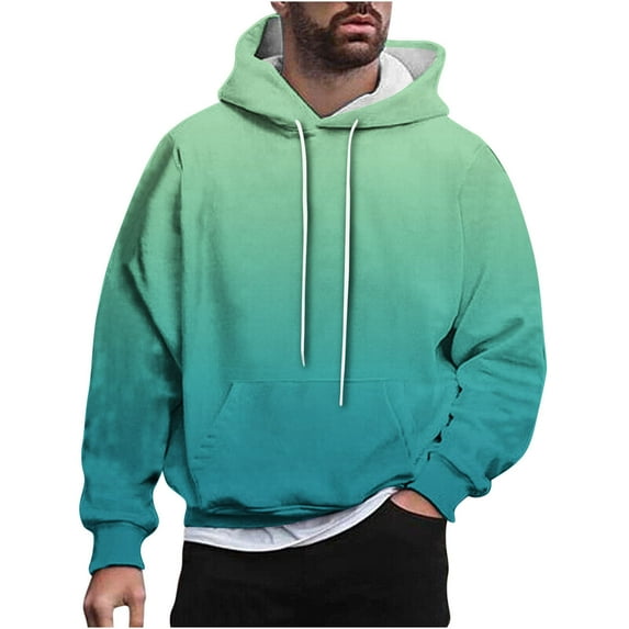 ohmzyzo Long Sleeve Hoodies for Men Casual Drawstring Pullover Heavyweight Fleece Lined Hoodie Mens Gradient Color Hooded Sweatshirt Mint Green L