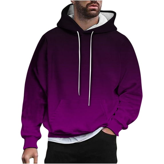 ohmzyzo Long Sleeve Hoodies for Men Casual Drawstring Pullover Heavyweight Fleece Lined Hoodie Mens Gradient Color Hooded Sweatshirt Purple 4XL