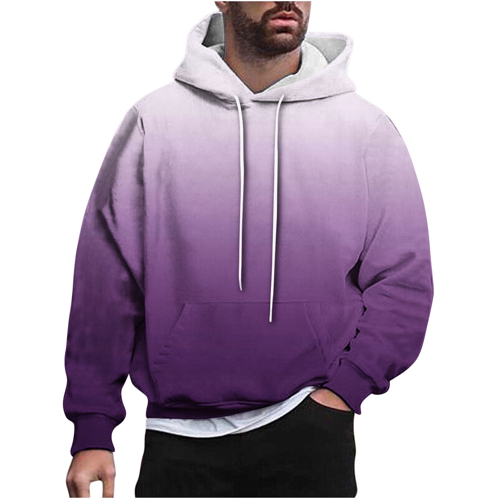 Men's Purple Graphic Printed Hooded Pullover Cotton Sweatshirt