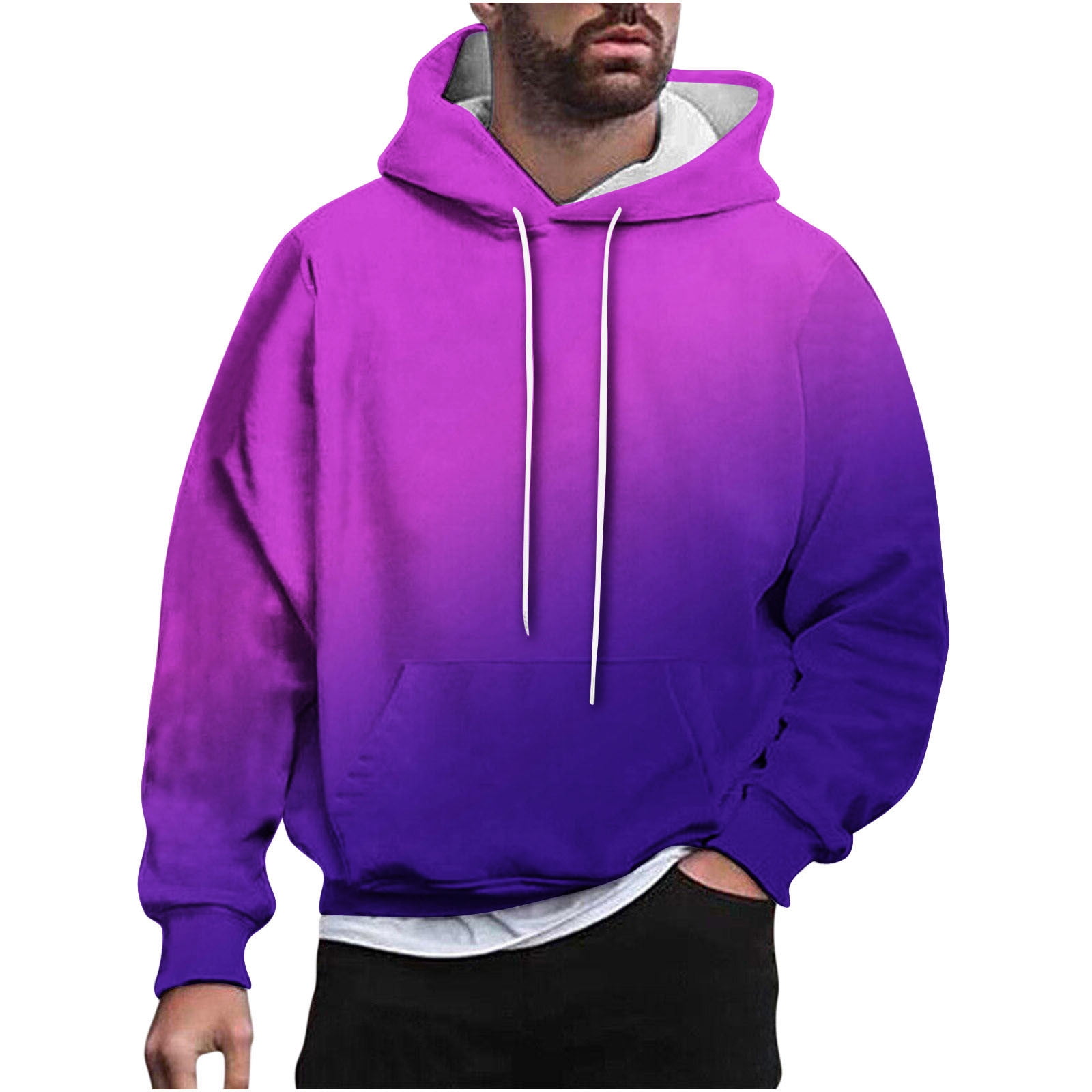 ohmzyzo Long Sleeve Hoodies for Men Casual Drawstring Pullover