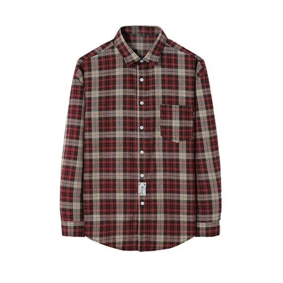 ohmzyzo Long Sleeve Plaid Shirt for Men Casual Lapel Flannel Spring Fall Button Down Loose Fit Shacket with Pocket Red XXXXXL