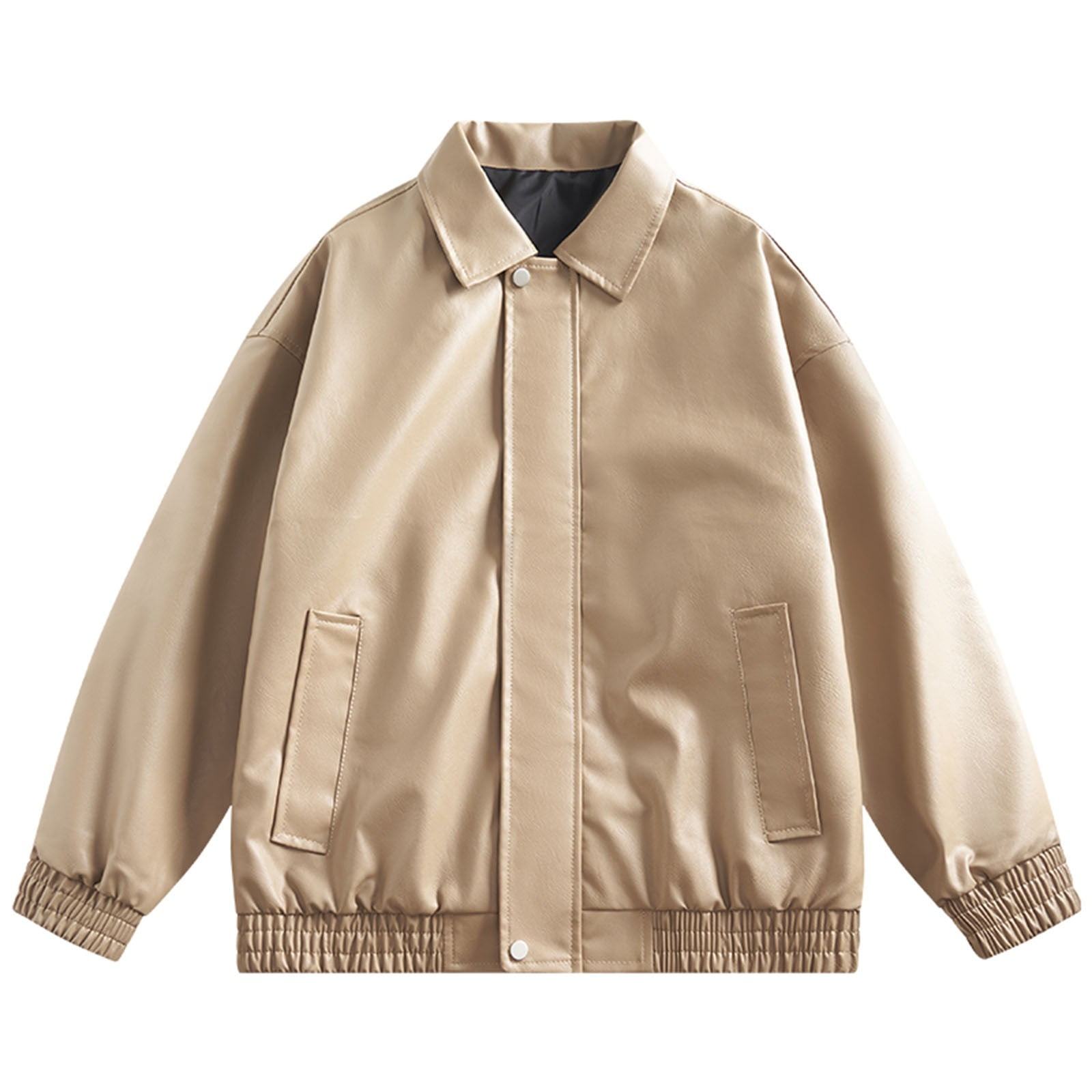 Jacket No Color ohmzyzo Loose Trend PU Leather Jackets for Men Turndown Collar ...