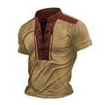 thumbnail image 1 of ohmzyzo Medieval Henley Shirts for Men Drawstring Short Sleeve Hippie Tee Tops Casual Lace Up T Shirts Renaissance Summer Beach Tops Brown L, 1 of 5