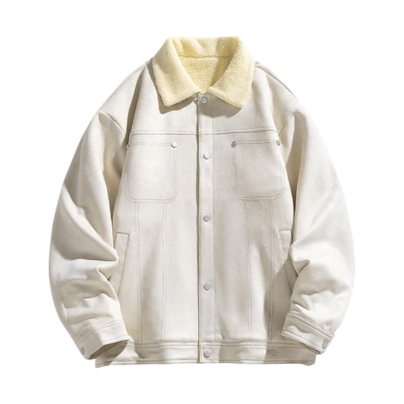 ohmzyzo Men Button Jacket Long Sleeve Loose Fit Coat Classic Fit Solid Color Jacket Loose Fit Button Down Outerwear with Pocket Beige XXL