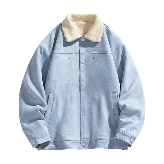 ohmzyzo Men Button Jacket Long Sleeve Loose Fit Coat Classic Fit Solid Color Jacket Loose Fit Button Down Outerwear with Pocket Blue M