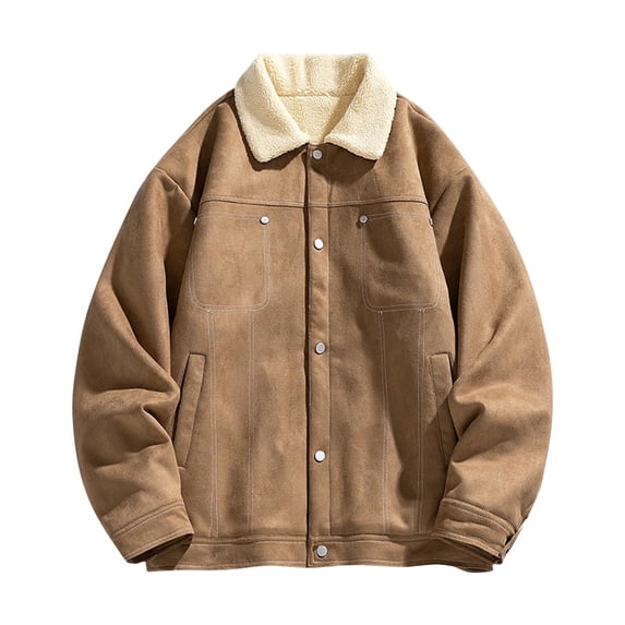 ohmzyzo Men Button Jacket Long Sleeve Loose Fit Coat Classic Fit Solid Color Jacket Loose Fit Button Down Outerwear with Pocket Coffee XL