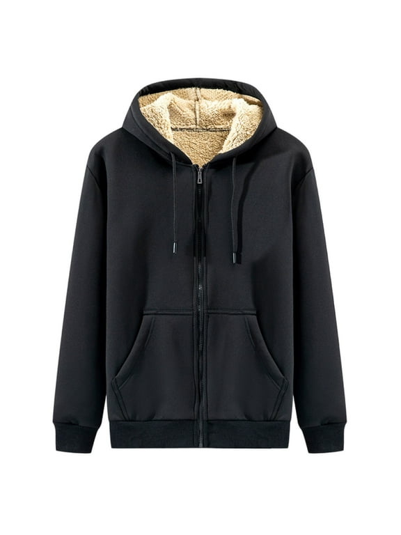 Men Fleece Lined Jackets Winter Trendy Long Sleeve Coats Zip Up Hoodies Sweatshirts Sherpa Cardigan with Pockets XXL
