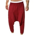 thumbnail image 1 of ohmzyzo Men Hippie Harem Pants Baggy Linen Boho Beach Trousers Casual Drop Crotch Vacation Pants Casual Solid Color Joggers Streetwear Red L, 1 of 8