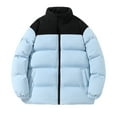 thumbnail image 1 of ohmzyzo Men Puffer Jackets Stand Collar Winter Coats Waterproof Long Sleeve Zip Up Outerwear Lightweight Quilted Down Thermal Jackets Blue 4XL, 1 of 3