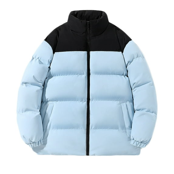 ohmzyzo Men Puffer Jackets Stand Collar Winter Coats Waterproof Long Sleeve Zip Up Outerwear Lightweight Quilted Down Thermal Jackets Blue 4XL