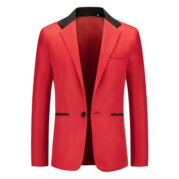 ohmzyzo Men's Blazer Lightweight Casual One Button Slim Fit Sport Coats Turndown Collar Colorblocked Suit Jackets with Pockets Red M