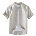 thumbnail image 1 of ohmzyzo Men's Blouse Shirts Shacket Oversized Short Sleeve Button Down Lightweight Jackets Summer Loose Fit Breathable Outwear Tees Beige 3XL, 1 of 4