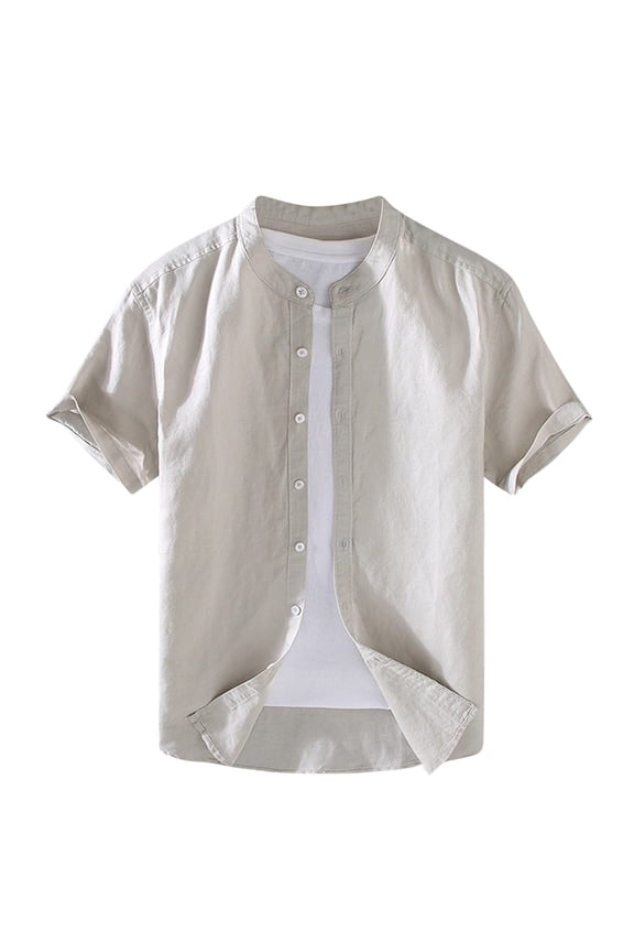 Men's Blouse Shirts Shacket Oversized Short Sleeve Button Down Lightweight Jackets Summer Loose Fit Breathable Outwear Tees Beige M