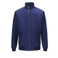 thumbnail image 1 of ohmzyzo Men's Bomber Jackets Lightweight Spring Fall Coats Casual Stand Collar Windbreaker Tops Lose Fit Solid Color Outerwear with Pockets Blue M, 1 of 4