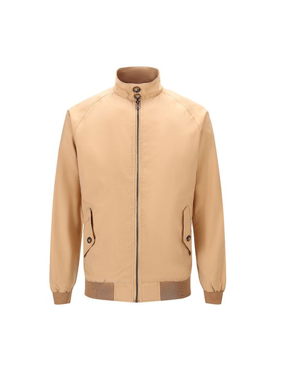 Men's Bomber Jackets Lightweight Spring Fall Coats Casual Stand Collar Windbreaker Tops Lose Fit Solid Color Outerwear with Pockets Khaki M
