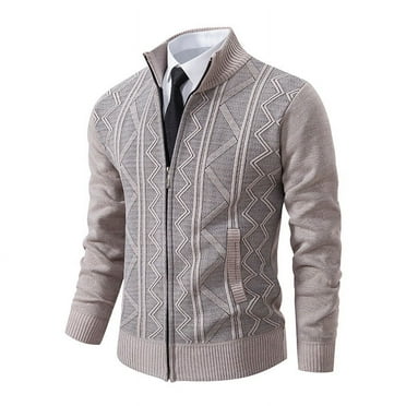 ohmzyzo Men's Cardigan Sweaters Casual Full Zip Sweaters Knitted Cardigan Fall Winter Slim Fit Thermal Tops with Pockets Beige XL