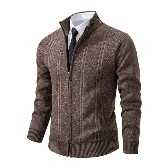 ohmzyzo Men's Cardigan Sweaters Casual Full Zip Sweaters Knitted Cardigan Fall Winter Slim Fit Thermal Tops with Pockets Coffee XL