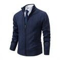 thumbnail image 1 of ohmzyzo Men's Cardigan Sweaters Casual Full Zip Sweaters Knitted Cardigan Fall Winter Slim Fit Thermal Tops with Pockets Navy Blue XL, 1 of 4