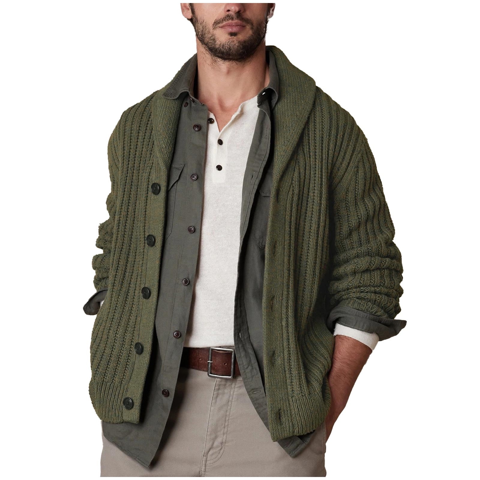 ohmzyzo Men's Cardigan Sweaters Shawl Collar Long Sleeve Open Front ...
