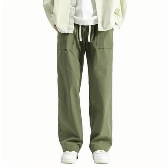 ohmzyzo Men's Casual Cargo Pants Workout Joggers Stretch Sweatpants Hiking Drawstring Tactical Pants with Multi Pockets Army Green Army Green