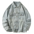 thumbnail image 1 of ohmzyzo Men's Casual Denim Jackets Classic Fit Vintage Western Cowboy Trucker Coats Turndown Collar Button Down Tops Windproof Outerwear Light Blue L, 1 of 3