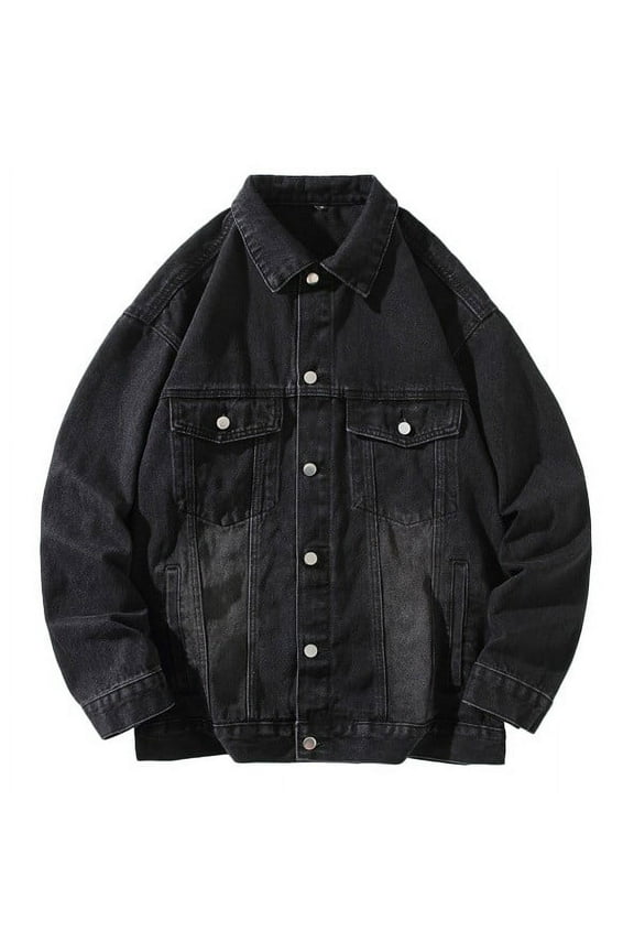 Men's Casual Denim Jackets Classic Fit Vintage Western Cowboy Trucker Coats Turndown Collar Button Down Tops Windproof Outerwear M