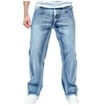 thumbnail image 1 of ohmzyzo Men's Casual Denim Pants High Waist Straight Leg Jeans Loose Fit Outdoor Trousers Daily Solid Color Pants with Pockets Blue XL, 1 of 9