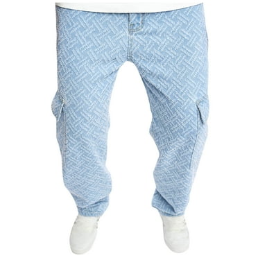 ohmzyzo Men's Casual Denim Pants High Waist Straight Leg Jeans Loose Fit Outdoor Trousers Daily Solid Color Pants with Pockets Light Blue XXL