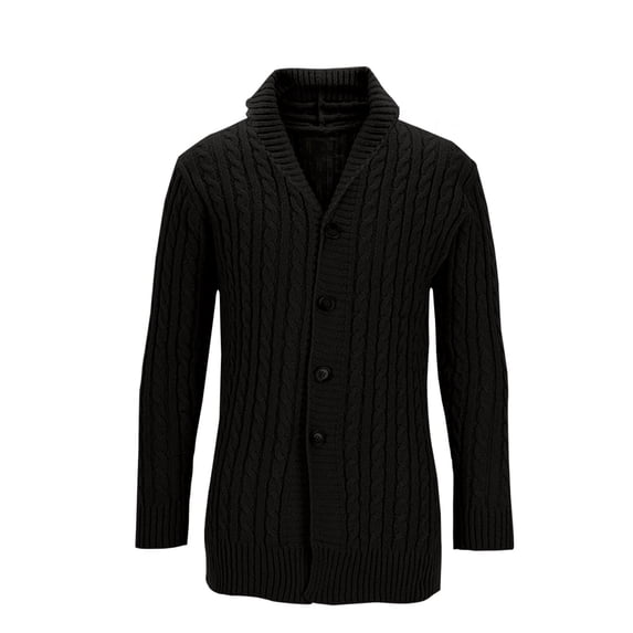 ohmzyzo Men's Casual Long Sleeve Sweaters Shawl Collar Buttons Down Cable Knit Cardigan Sweater Thermal Solid Color Top with Pockets Black M